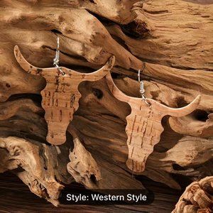 Western Steer Head Earrings, Faux Leather, Look Like Wood.